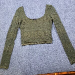 Guess Olive sheer Lace long‎ sleeve Crop Top Y2K size medium